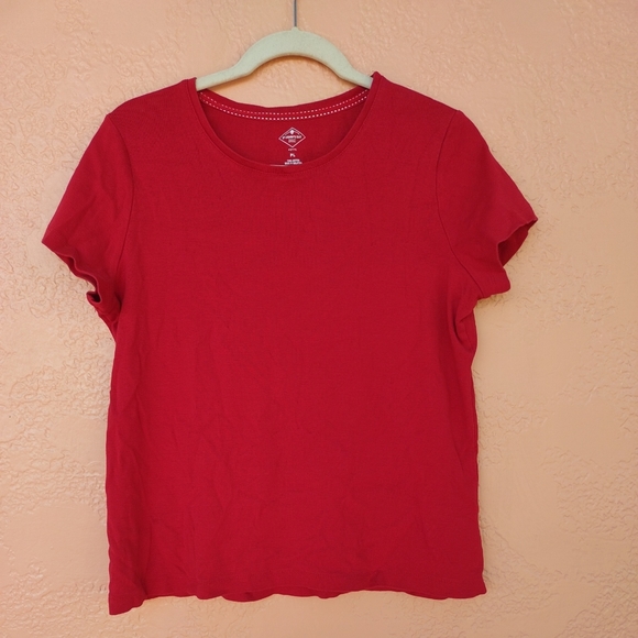 Red St.John Bay Short Sleeves Tshirt Cotton Pull Over Size Petite ( PL) - Picture 1 of 13